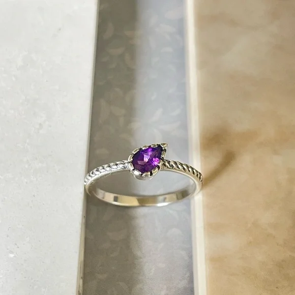 Dainty 925 Sterling silver Amethyst Ring, US:8 “VIBES” - Picture 14 of 14